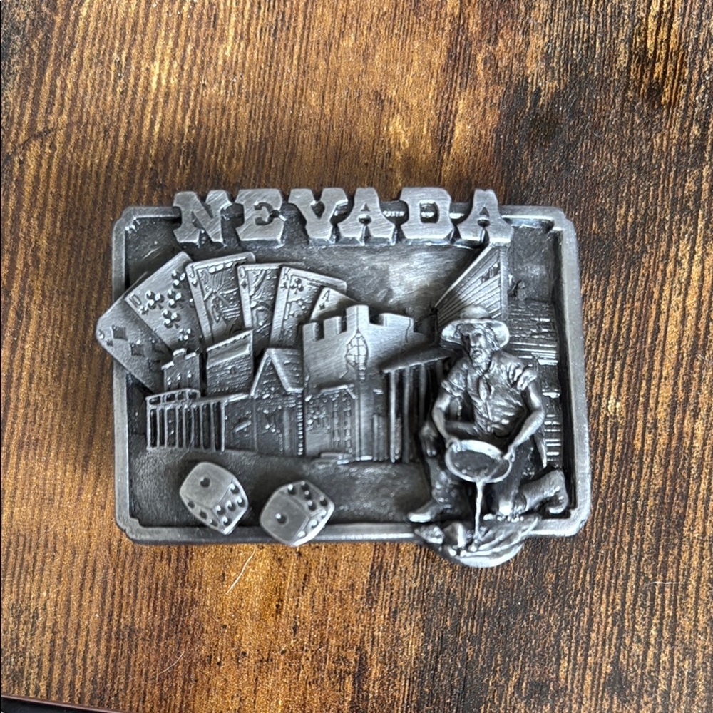 Vintage Nevada Western Silver Belt Buckle